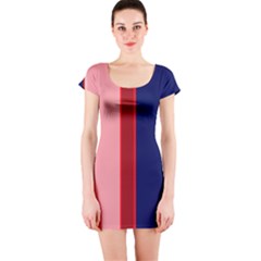 Pink and blue lines Short Sleeve Bodycon Dress