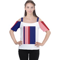 Pink and blue lines Women s Cutout Shoulder Tee