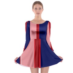 Pink and blue lines Long Sleeve Skater Dress