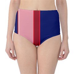 Pink and blue lines High-Waist Bikini Bottoms