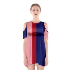 Pink And Blue Lines Cutout Shoulder Dress by Valentinaart