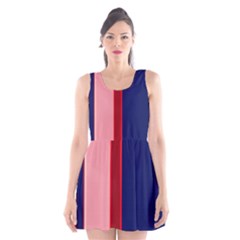 Pink and blue lines Scoop Neck Skater Dress