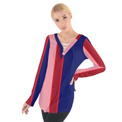 Pink and blue lines Women s Tie Up Tee