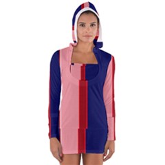 Pink and blue lines Women s Long Sleeve Hooded T-shirt