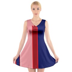 Pink and blue lines V-Neck Sleeveless Skater Dress