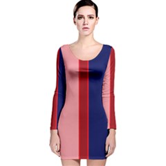 Pink and blue lines Long Sleeve Velvet Bodycon Dress