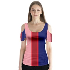 Pink and blue lines Butterfly Sleeve Cutout Tee 