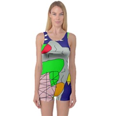 Crazy Abstraction One Piece Boyleg Swimsuit by Valentinaart