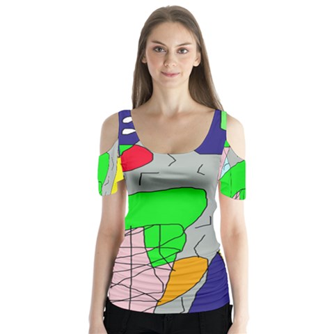 Crazy Abstraction Butterfly Sleeve Cutout Tee  by Valentinaart