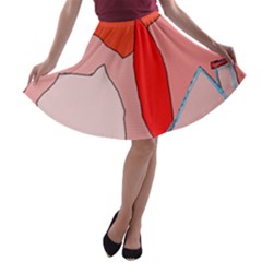 Red Landscape A-line Skater Skirt by Valentinaart