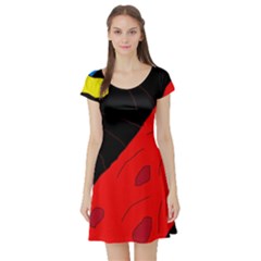 Red Abstraction Short Sleeve Skater Dress by Valentinaart