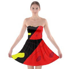 Red Abstraction Strapless Dresses by Valentinaart