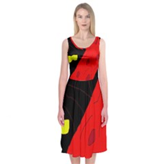 Red Abstraction Midi Sleeveless Dress by Valentinaart