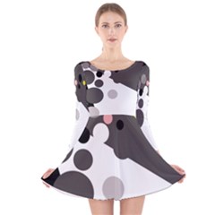 Gray, Yellow And Pink Dots Long Sleeve Velvet Skater Dress