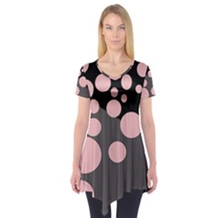 Pink Dots Short Sleeve Tunic  by Valentinaart