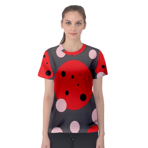 Red And Pink Dots Women s Sport Mesh Tee by Valentinaart