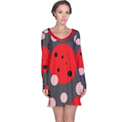 Red And Pink Dots Long Sleeve Nightdress by Valentinaart