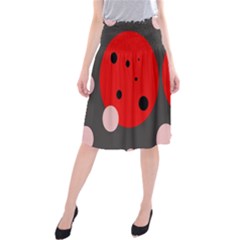 Red And Pink Dots Midi Beach Skirt by Valentinaart