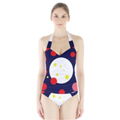 Abstract Moon Halter Swimsuit by Valentinaart