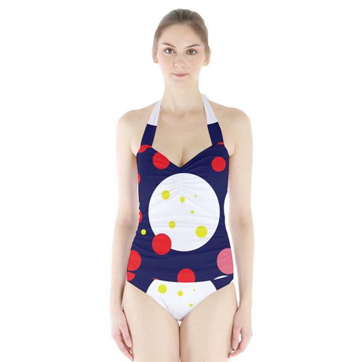 Abstract moon Halter Swimsuit