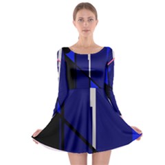 Blue Abstraction Long Sleeve Skater Dress by Valentinaart