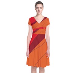 Red And Orange Decorative Abstraction Short Sleeve Front Wrap Dress by Valentinaart