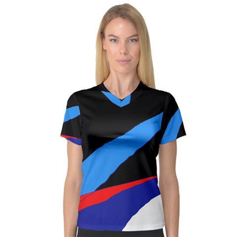 Colorful Abstraction Women s V-neck Sport Mesh Tee by Valentinaart