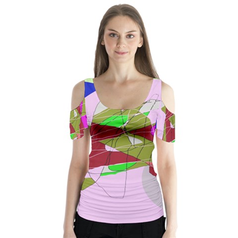 Flora Abstraction Butterfly Sleeve Cutout Tee  by Valentinaart