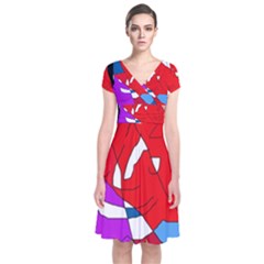 Colorful Abstraction Short Sleeve Front Wrap Dress by Valentinaart