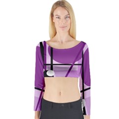 Purple Geometrical Abstraction Long Sleeve Crop Top by Valentinaart