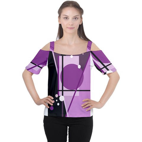 Purple Geometrical Abstraction Women s Cutout Shoulder Tee by Valentinaart