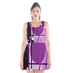 Purple Geometrical Abstraction Scoop Neck Skater Dress by Valentinaart