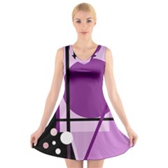 Purple Geometrical Abstraction V-neck Sleeveless Skater Dress by Valentinaart