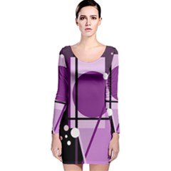 Purple Geometrical Abstraction Long Sleeve Velvet Bodycon Dress by Valentinaart