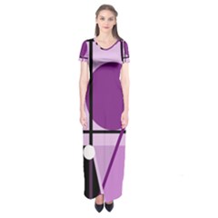 Purple Geometrical Abstraction Short Sleeve Maxi Dress by Valentinaart