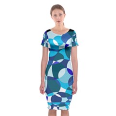 Blue Abstraction Classic Short Sleeve Midi Dress by Valentinaart