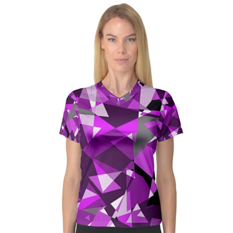 Purple Broken Glass Women s V-neck Sport Mesh Tee by Valentinaart