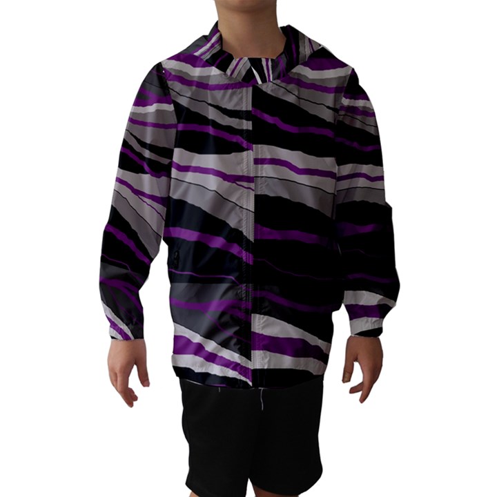 Purple and gray decorative design Hooded Wind Breaker (Kids)