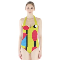 Abstract Landscape Halter Swimsuit by Valentinaart