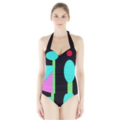 Abstract Landscape Halter Swimsuit by Valentinaart