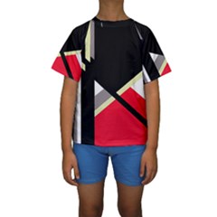 Red And Black Abstraction Kid s Short Sleeve Swimwear by Valentinaart