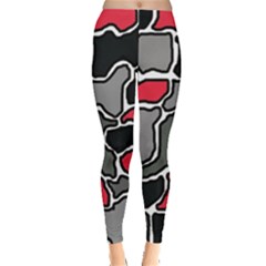 Black, Gray And Red Abstraction Leggings  by Valentinaart