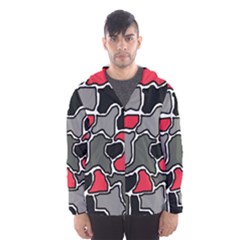 Black, Gray And Red Abstraction Hooded Wind Breaker (men) by Valentinaart