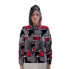 Black, Gray And Red Abstraction Hooded Wind Breaker (women) by Valentinaart