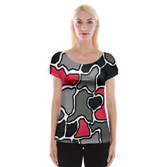 Black, Gray And Red Abstraction Women s Cap Sleeve Top by Valentinaart