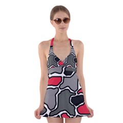 Black, Gray And Red Abstraction Halter Swimsuit Dress by Valentinaart