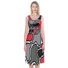 Black, Gray And Red Abstraction Midi Sleeveless Dress by Valentinaart