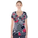 Black, gray and red abstraction Short Sleeve Front Detail Top View1