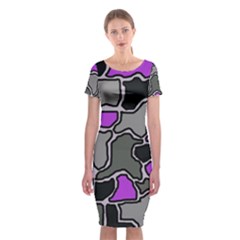 Purple And Gray Abstraction Classic Short Sleeve Midi Dress by Valentinaart