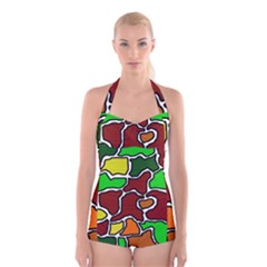 Africa Abstraction Boyleg Halter Swimsuit  by Valentinaart